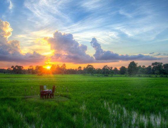 Cambodja Sunset zonsondergang Diner Landschap